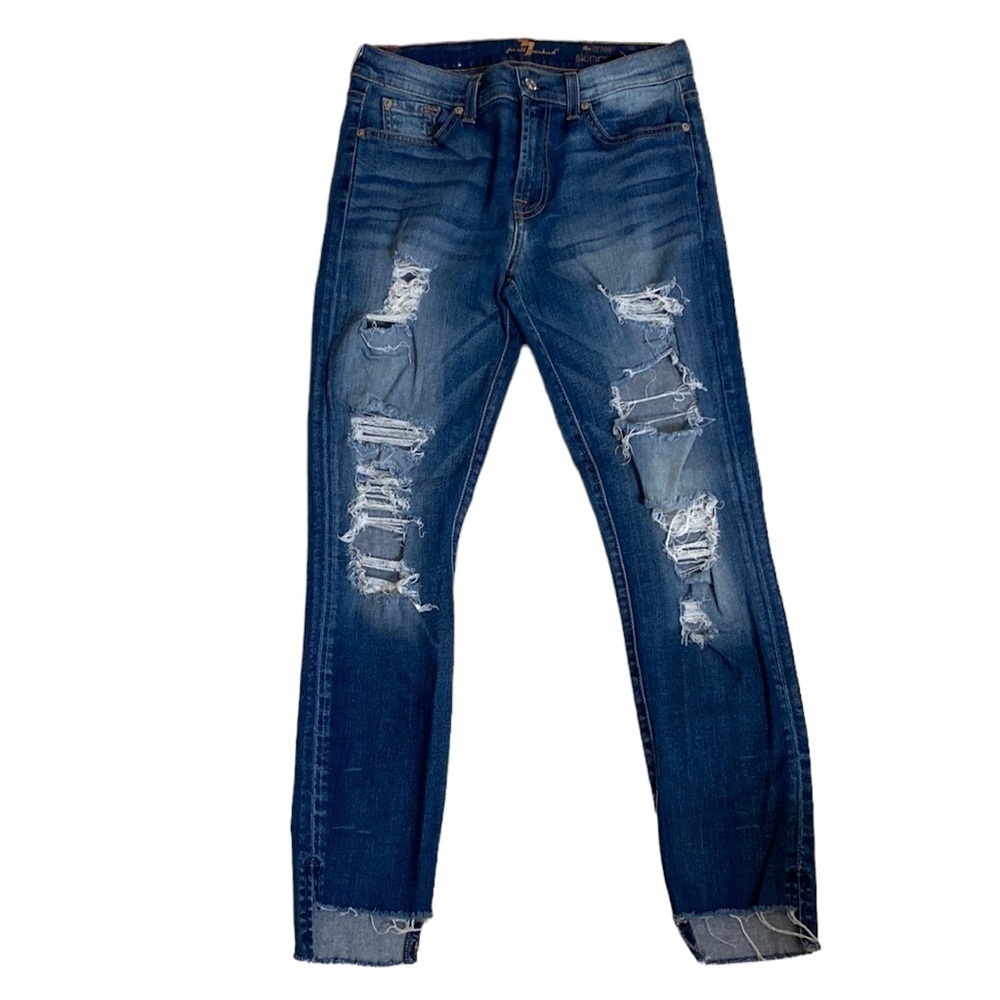 7 For All Mankind the Ankle Skinny Distressed Jeans